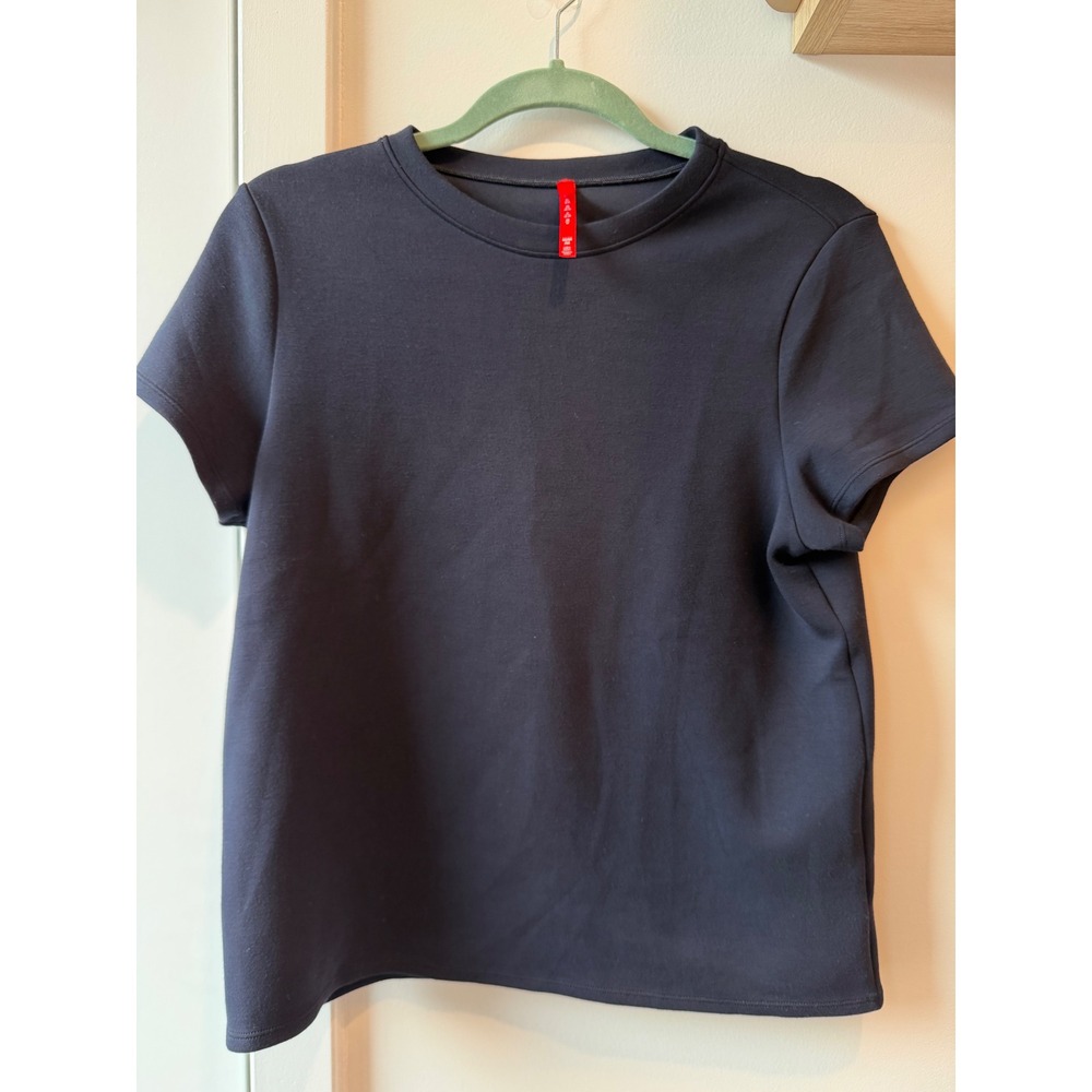 Spanx AirEssentials Short Sleeve Tee Women Size M Black Minimalist Top Travel